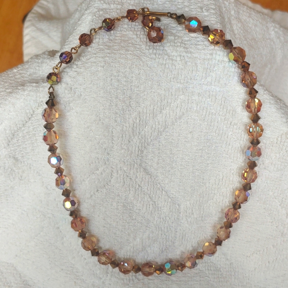 Vintage Aurora Borealis Rare Bronze Crystal Bead Necklace/Choker